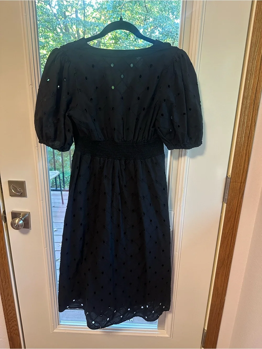 a new day Black Eyelet Midi Dress with Puff Sleeves